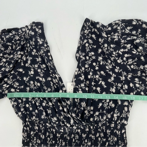 Pookie & Sebastian Ditzy Floral Navy White Bubble Puff Sleeve Crop‎ Top Blouse V - Picture 7 of 10